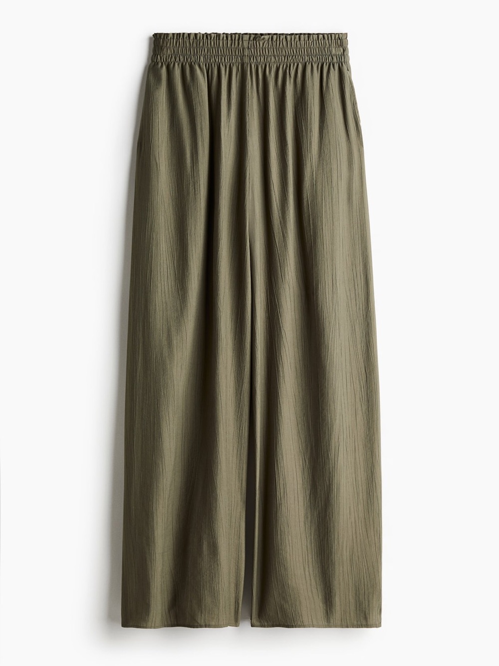 H&M Wide-Leg Crinkle Pants in Dark Khaki Green